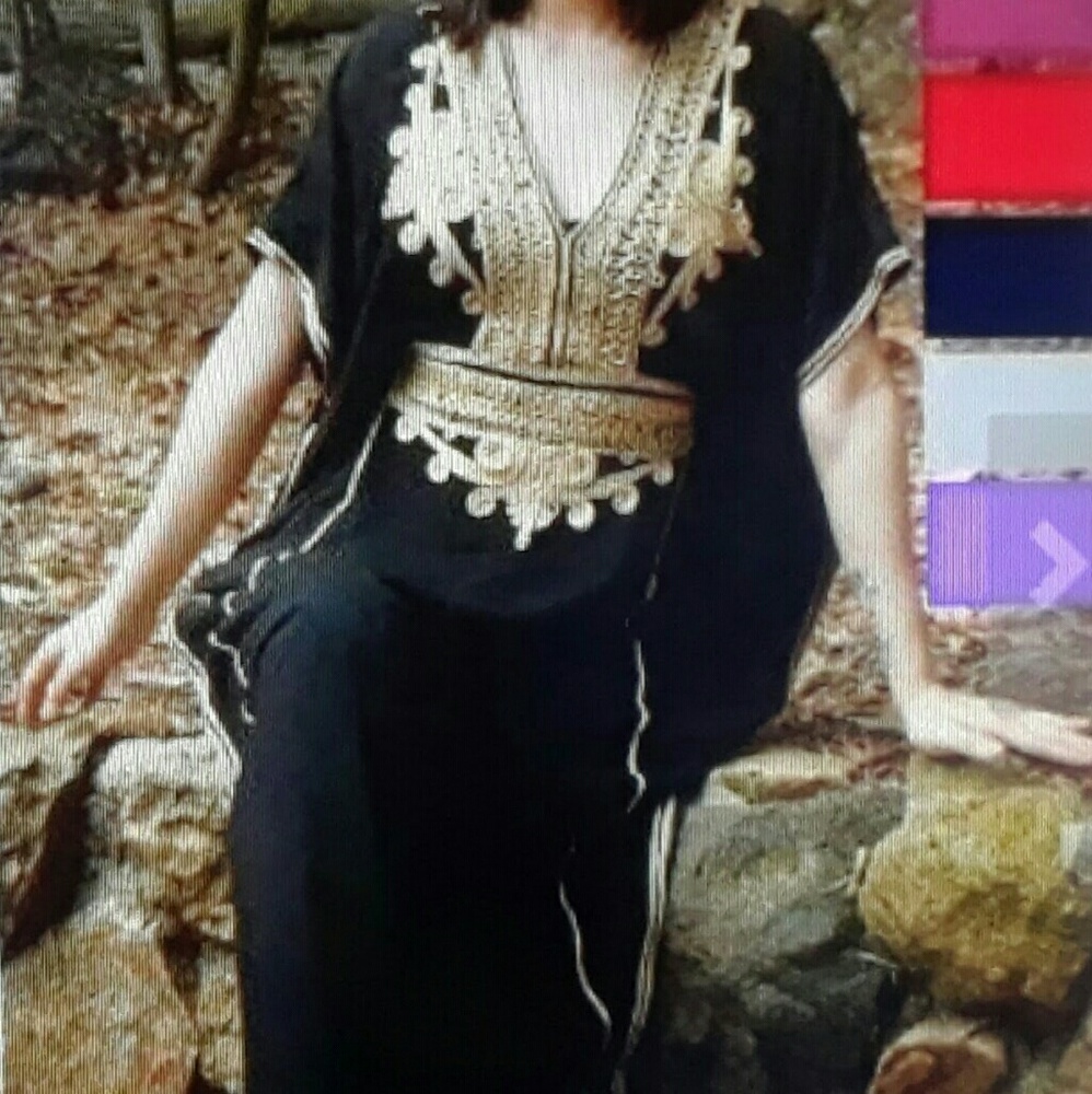 Black/Gold Bohemian Kaftan Long Maxi Dress